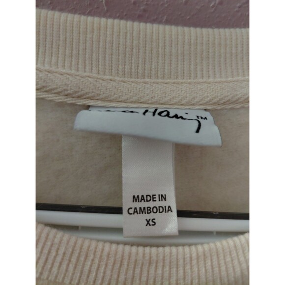 Keith Haring Lightweight Sweatshirt Beige Unisex Size XS Big Heart Super Soft - Picture 5 of 9